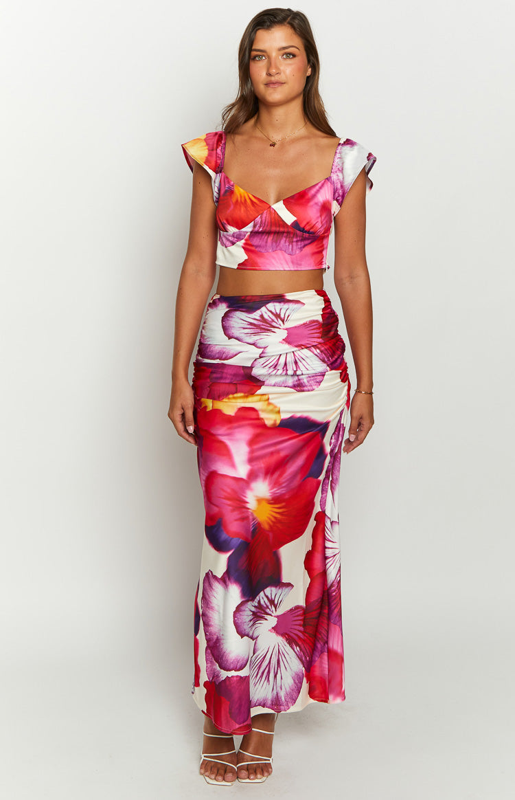 Romantic Rose Pink Floral Print Crop Top Image