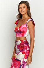 Romantic Rose Pink Floral Print Crop Top Image