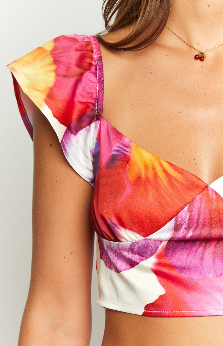 Romantic Rose Pink Floral Print Crop Top Image