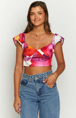 Romantic Rose Pink Floral Print Crop Top Image