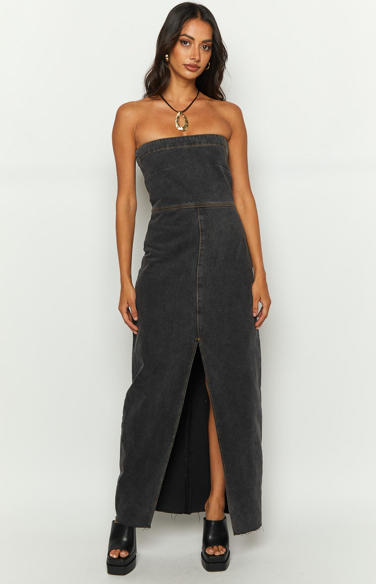 Romey Black Denim Strapless Maxi Dress Image