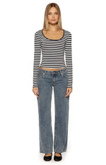 Ronney Navy Stripe Long Sleeve Top Image
