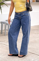 Roonie Contrast Stripe Mid Wash Denim Low Rise Jeans