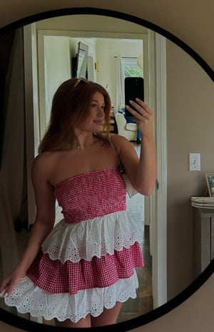  tired skirt detailed strapless mini dress with tie-up back