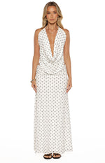 Rozie White Polka Dot Mesh Maxi Skirt Image
