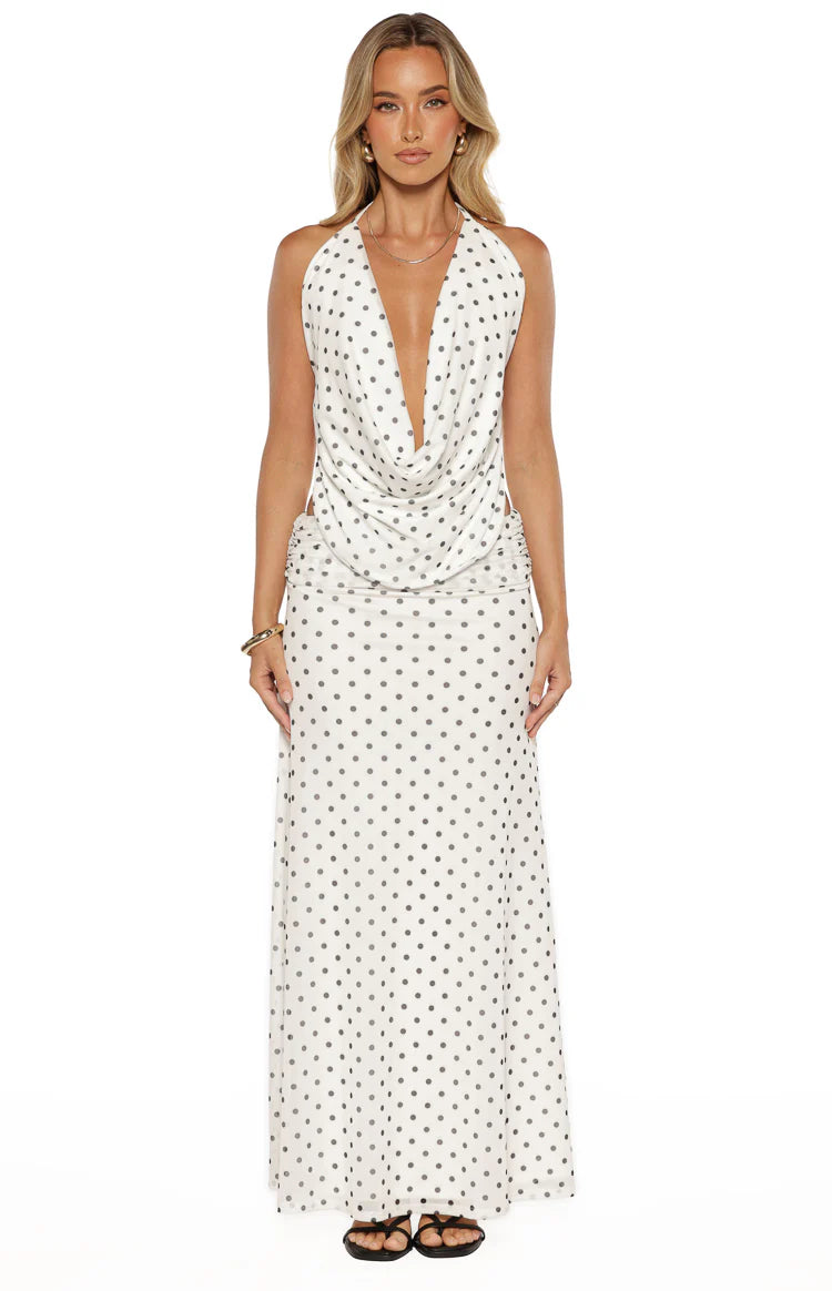 Rozie White Polka Dot Mesh Top