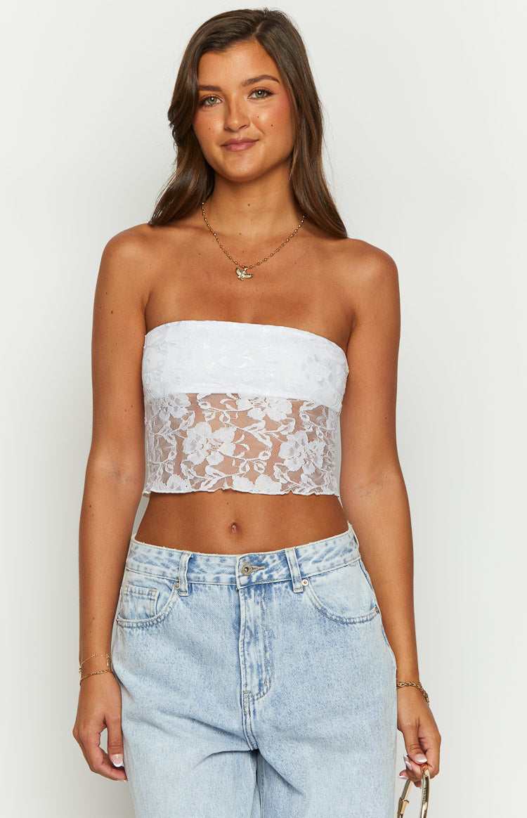Rueth White Lace Strapless Crop Top Image