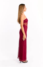 Ryker Wine Strapless Mesh Maxi Dress