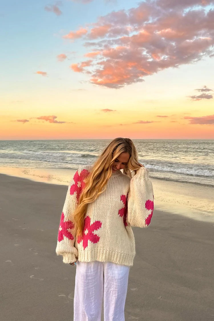 Ryver Cream Flower Knit Sweater | Beginning Boutique NZ