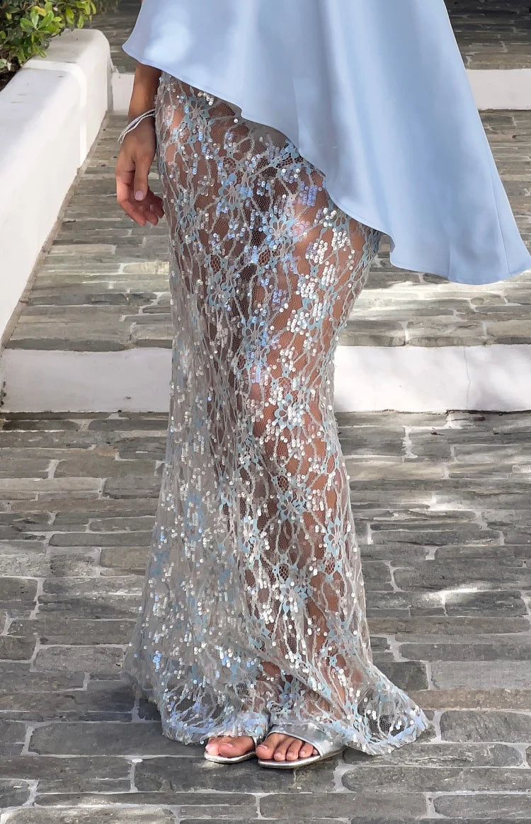 Sabella Blue Lace Sequin Maxi Skirt