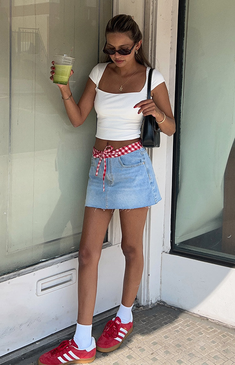 Denim Skirt Outfit Matching Top For White Skirt Denim Skirt Midi