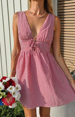 Saffron Red Gingham Tie Mini Dress