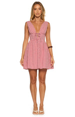Saffron Red Gingham Tie Mini Dress