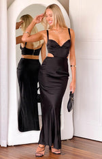 Sarah Black Corset Formal Maxi Dress Image