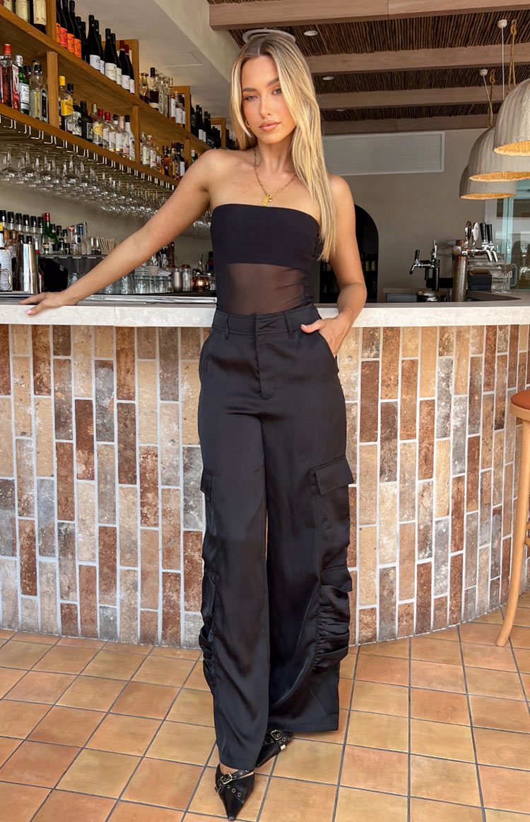 Satin Sapphire Black Cargo Pants Image