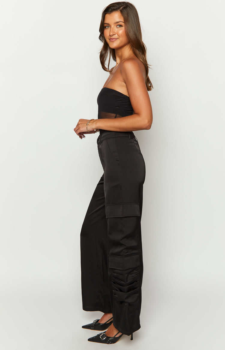 Satin Sapphire Black Cargo Pants Image