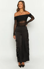 Satin Sapphire Black Cargo Pants
