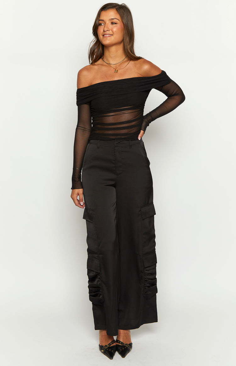 Satin Sapphire Black Cargo Pants Image
