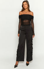 Satin Sapphire Black Cargo Pants Image
