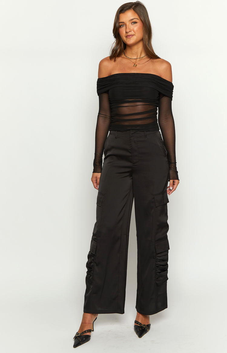 Satin Sapphire Black Cargo Pants Image