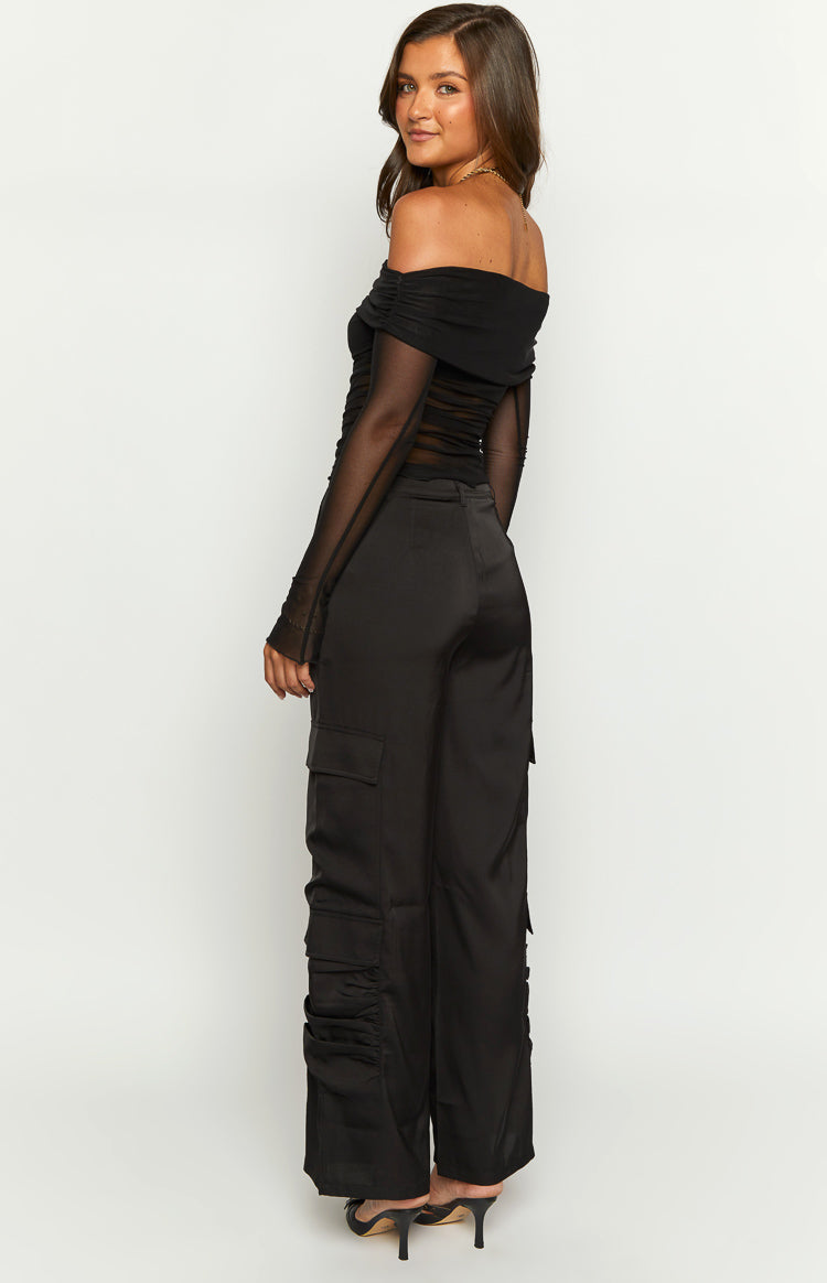 Satin Sapphire Black Cargo Pants Image