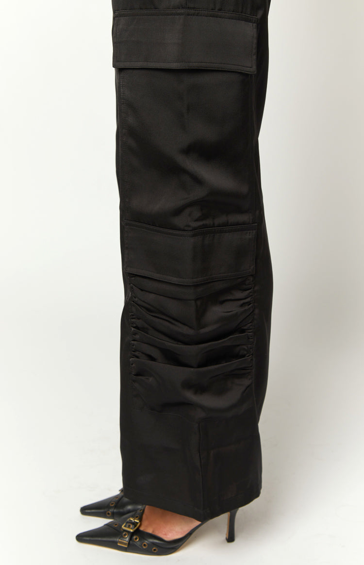 Satin Sapphire Black Cargo Pants Image