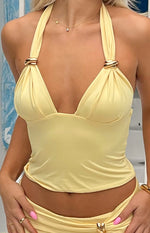 Say No More Yellow Trim Halter Top