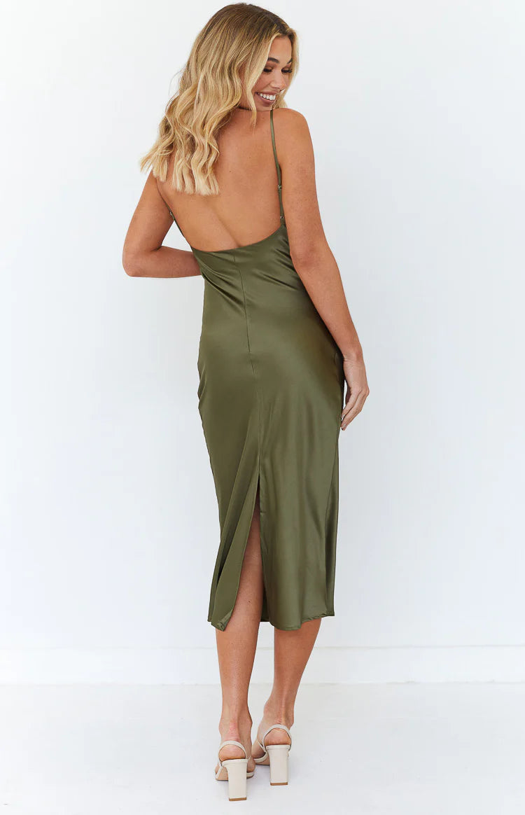 Schiffer Slip Midi Dress Khaki