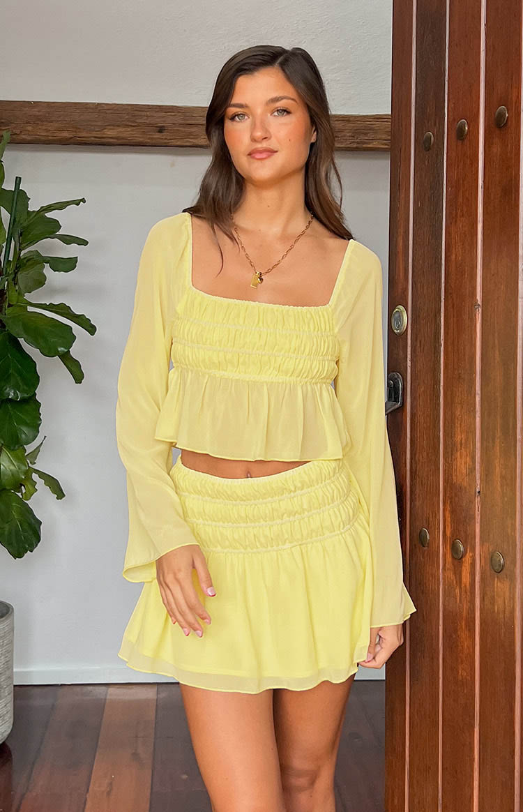 Sean Yellow Chiffon Long Sleeve Top Image