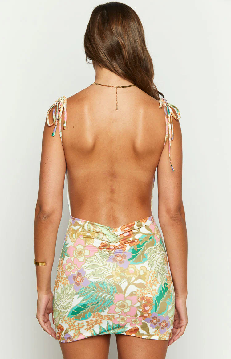 Seleni Tropical Print Mini Dress