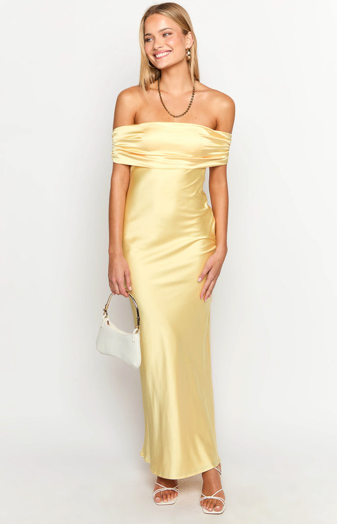 Seraphina Yellow Off The Shoulder Maxi Dress Beginning Boutique NZ