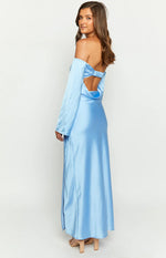 Shae Blue Satin Long Sleeve Maxi Dress