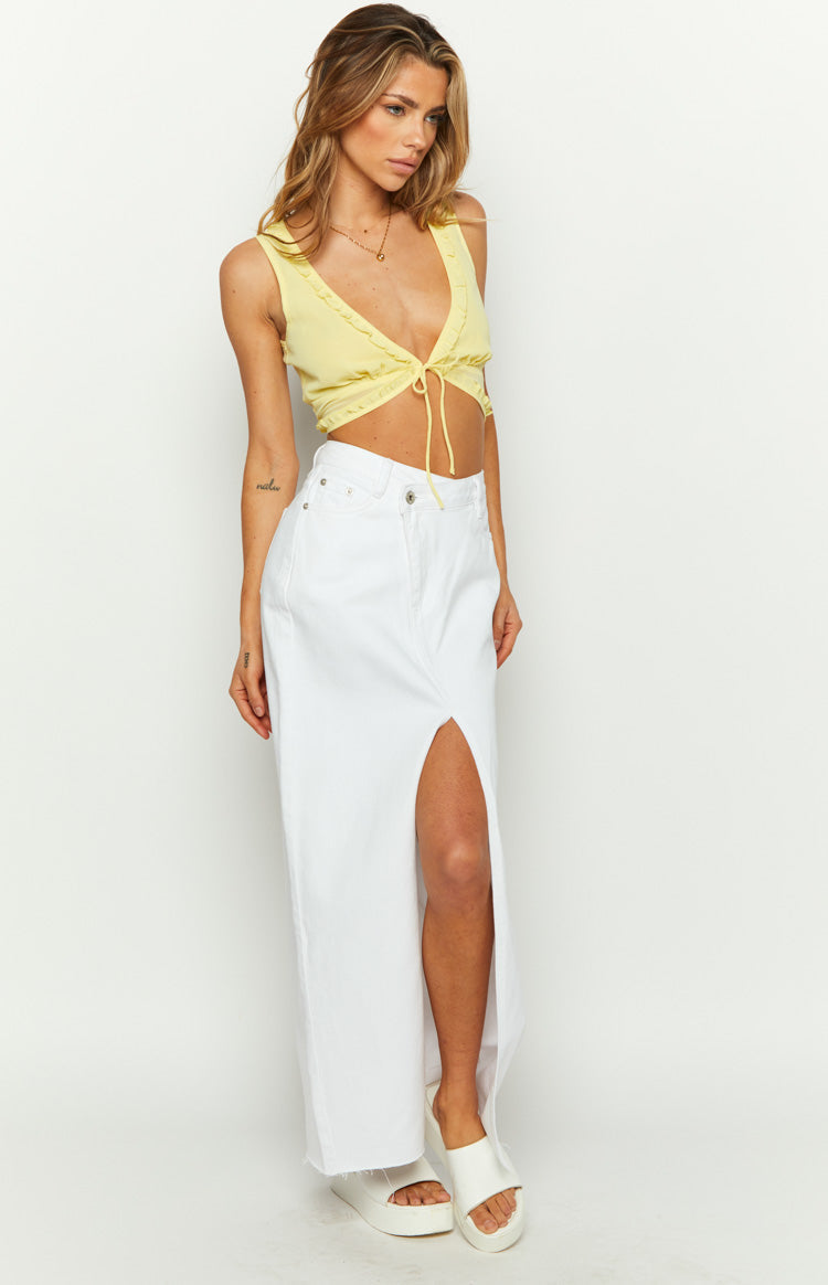 Shaylan White Denim Maxi Skirt Image