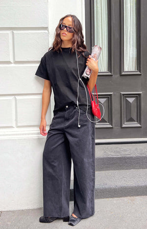 Beginning Boutique She's Yours Black Wide Leg Boyfriend Jeans washed black wide leg boyfriend jeans with a relaxed fit