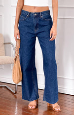 She's Yours Dark Wash Denim Wide Leg Boyfriend Jeans Image