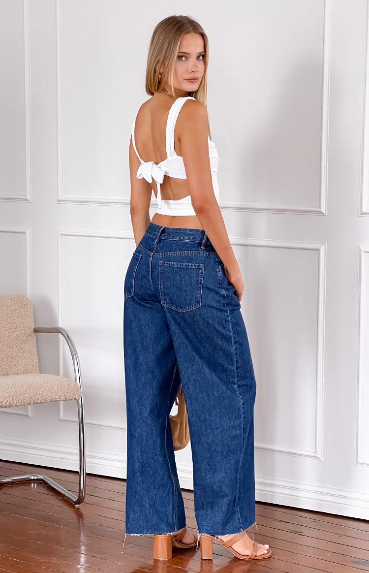 She's Yours Dark Wash Denim Wide Leg Boyfriend Jeans Image