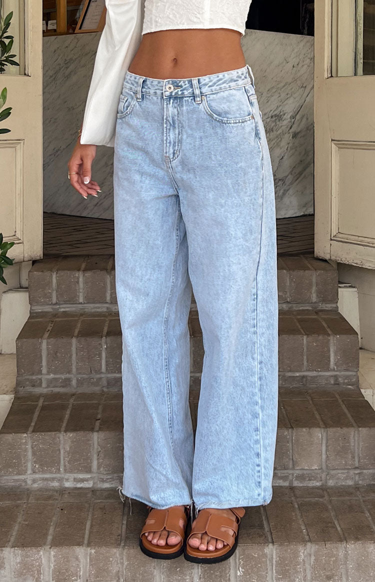 She's Yours Light Wash Denim Wide Leg Boyfriend Jeans Image