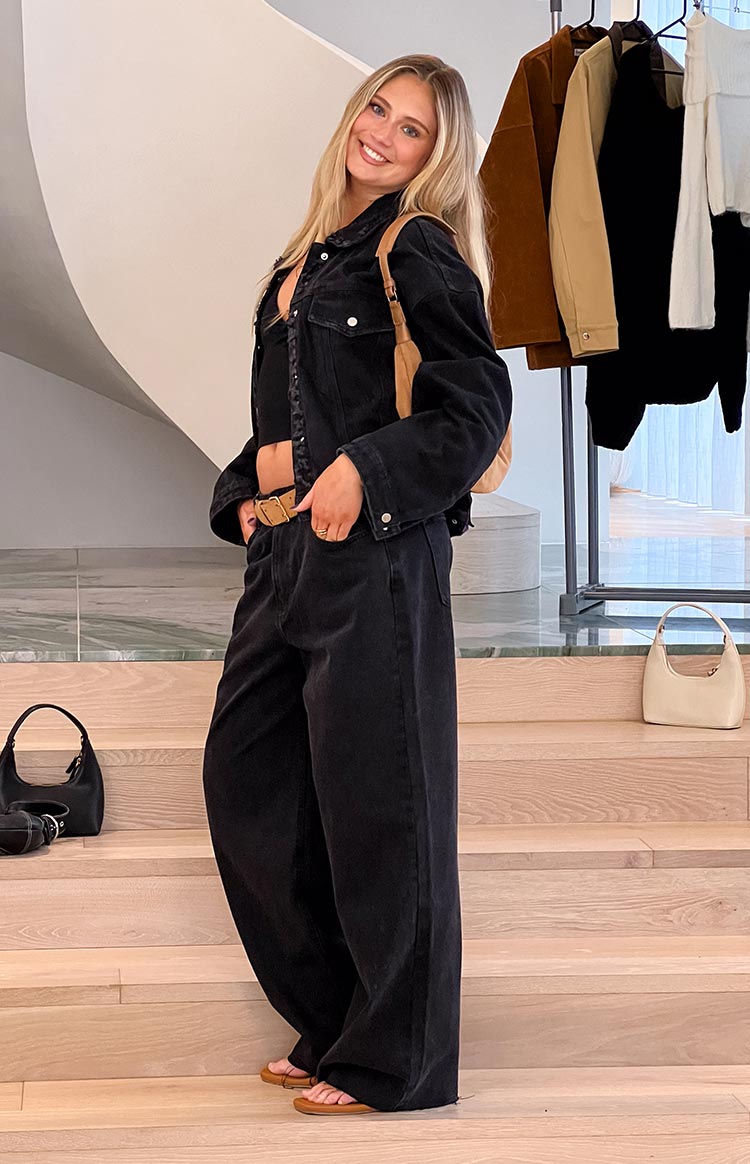 She's Yours Black Wide Leg Boyfriend Jeans Image