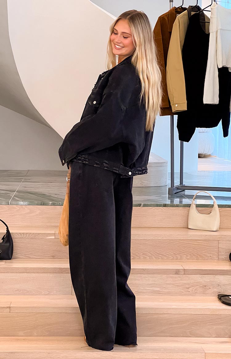 She's Yours Black Wide Leg Boyfriend Jeans Image