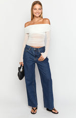 She's Yours Dark Wash Denim Wide Leg Boyfriend Jeans Image