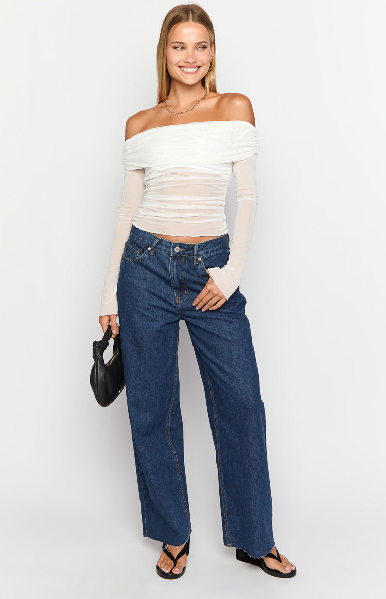 She's Yours Dark Wash Denim Wide Leg Boyfriend Jeans Image