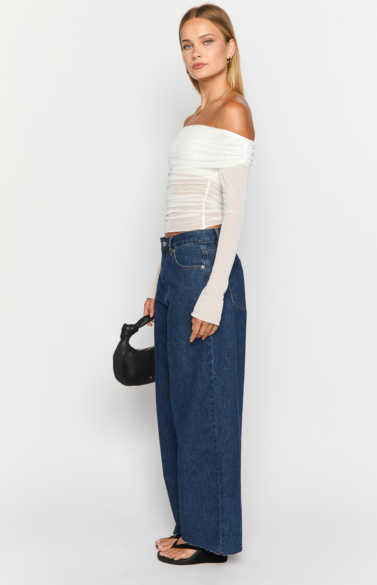 She's Yours Dark Wash Denim Wide Leg Boyfriend Jeans Image