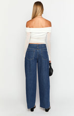 She's Yours Dark Wash Denim Wide Leg Boyfriend Jeans Image