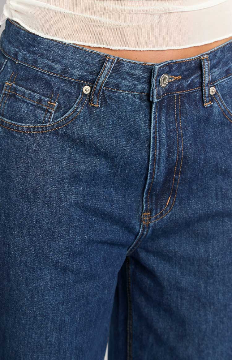 She's Yours Dark Wash Denim Wide Leg Boyfriend Jeans Image