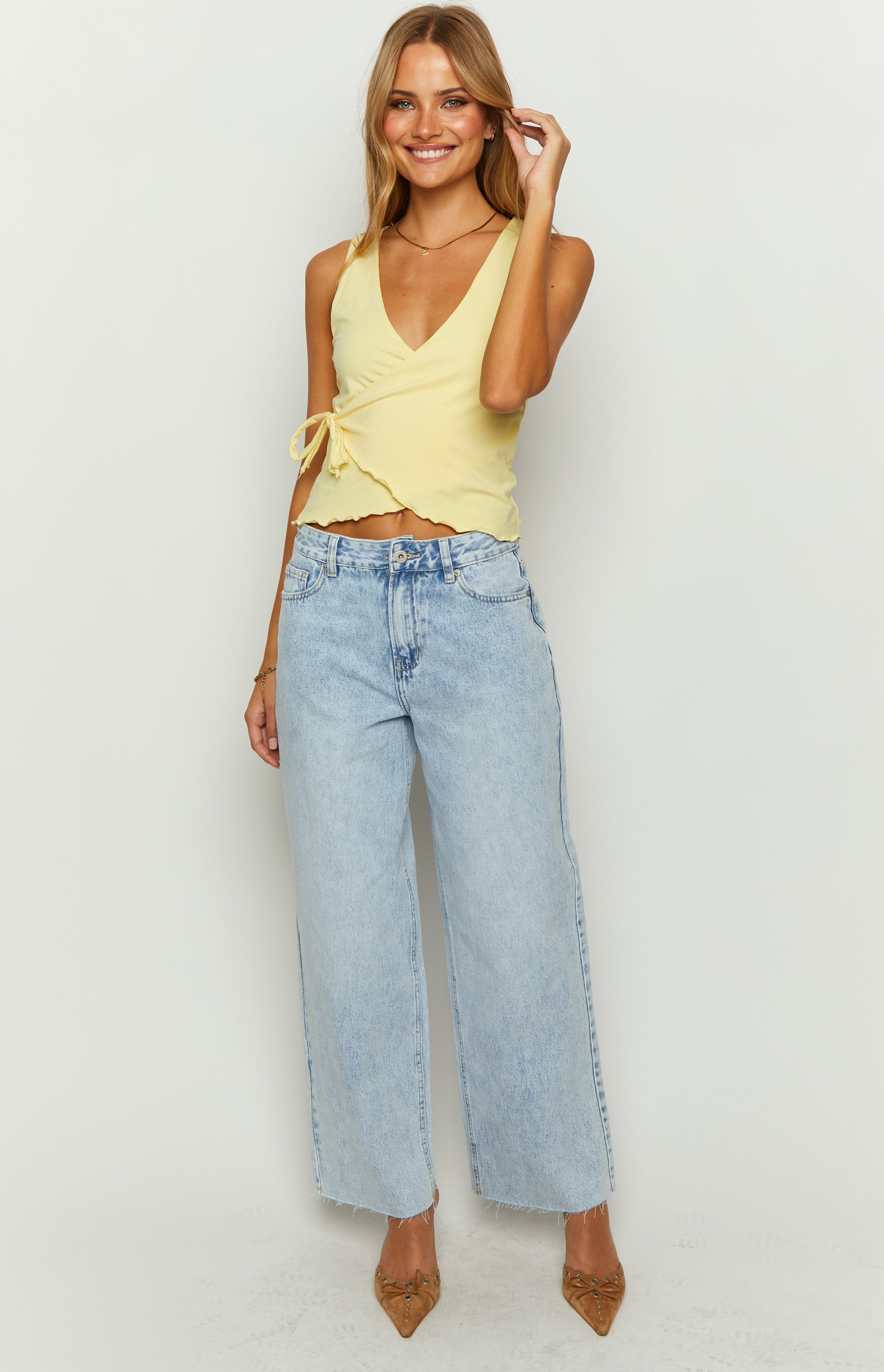 She's Yours Light Wash Denim Wide Leg Boyfriend Jeans Image