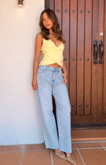 She's Yours Light Wash Denim Wide Leg Boyfriend Jeans Image