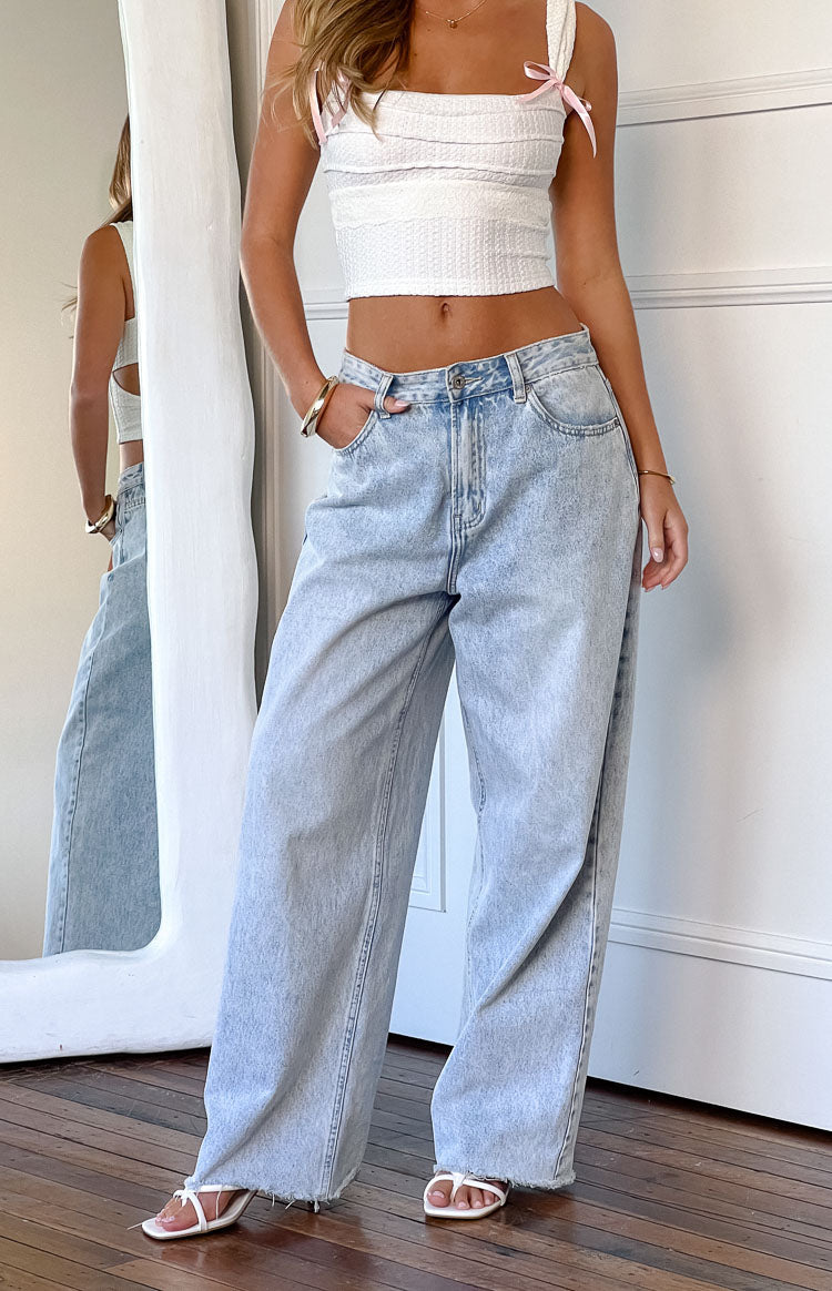 She's Yours Light Wash Denim Wide Leg Boyfriend Jeans Image