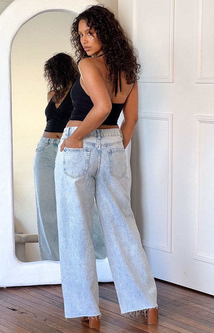 She's Yours Light Wash Denim Wide Leg Boyfriend Jeans Image
