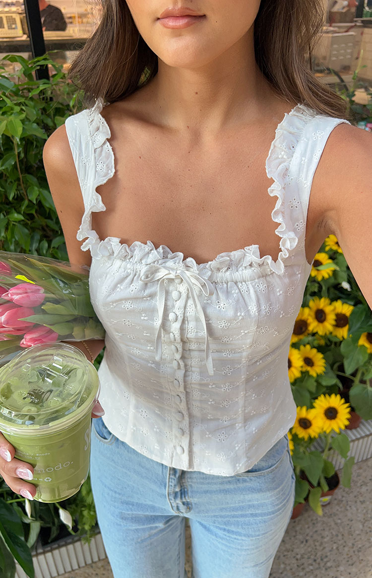 Sian White Lace Up Top Image