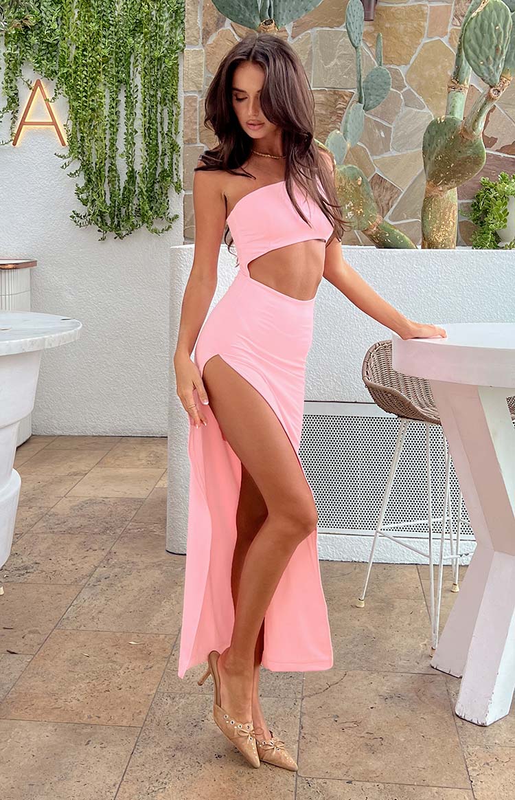 Simone Cut Out One Shoulder Pink Maxi Dress Image